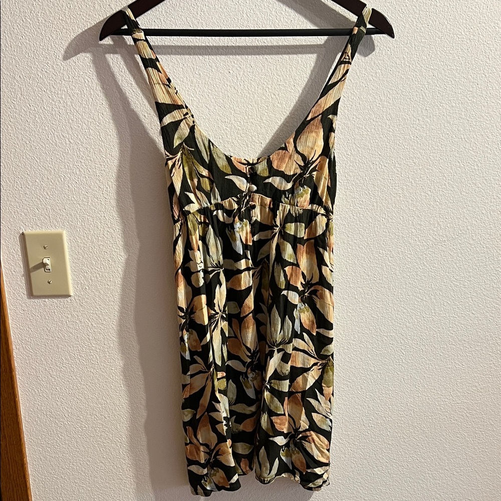 Volcom Leaf Print Mini Dress - Black, Green, Tan